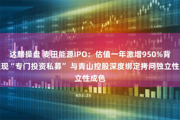 达麟操盘 麦田能源IPO：估值一年激增950%背后频现“专门投资私募” 与青山控股深度绑定拷问独立性成色